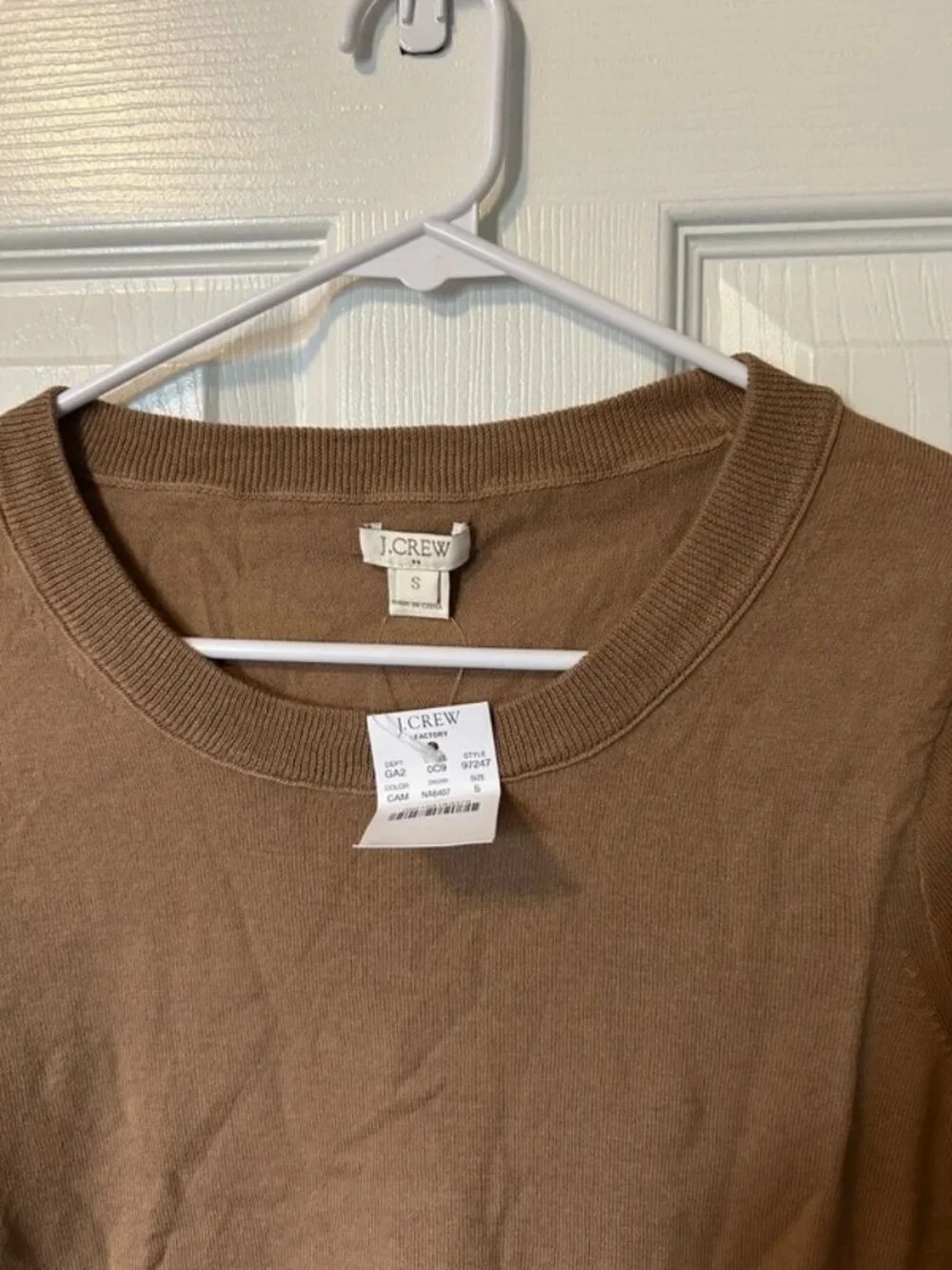 NWT J. Crew Size Small Camel Brown 100% Cotton Charley Pullover Knit Sweater NEW